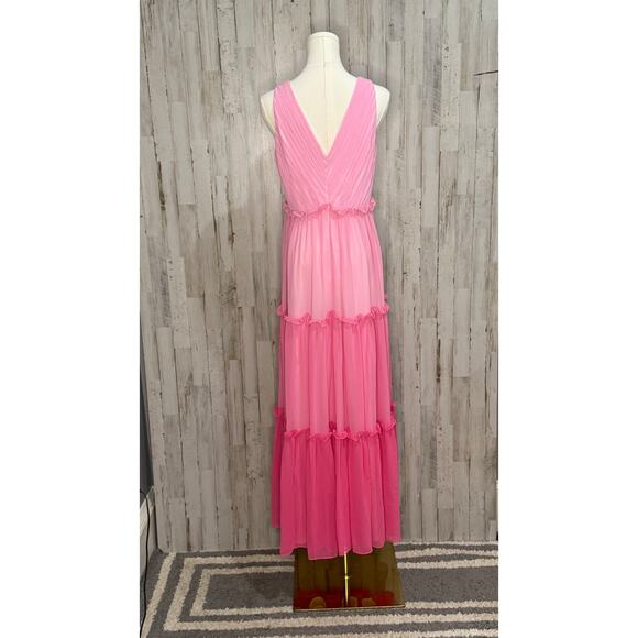 Aidan Mattox Women's Size 6 Pink Color Block‎ Tiered Maxi Dress - Picture 3 of 7